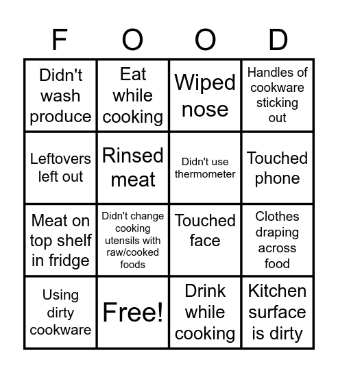 Food Safety Bingo Card