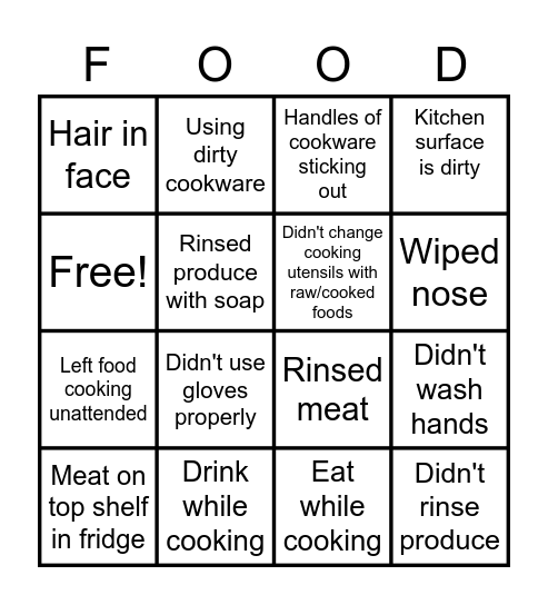 Food Safety Bingo Card