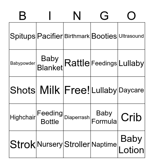 Babyshower Bingo Card