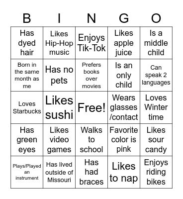 Get To Know You Bingo! Bingo Card