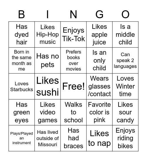 Get To Know You Bingo! Bingo Card