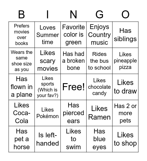 Get To Know You Bingo! Bingo Card