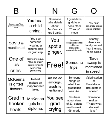 Grad Bingo Card