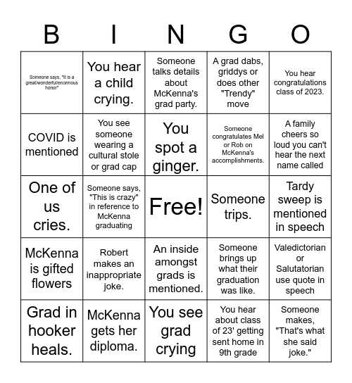 Grad Bingo Card