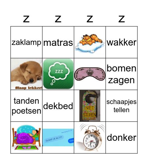 slaapfeestje Bingo Card