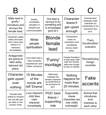 Hallmark Movies Bingo Card