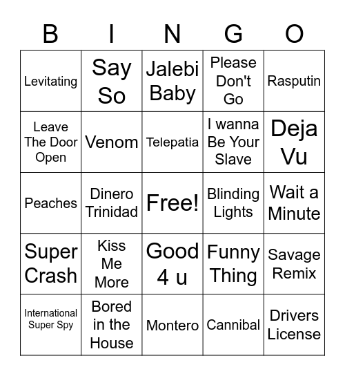 Tik Tok Songs Mix Up Bingo Card