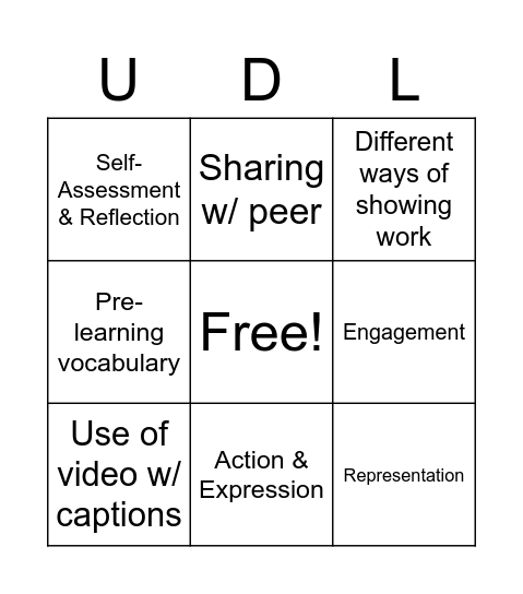 Universal Design for Learning Bingo Card