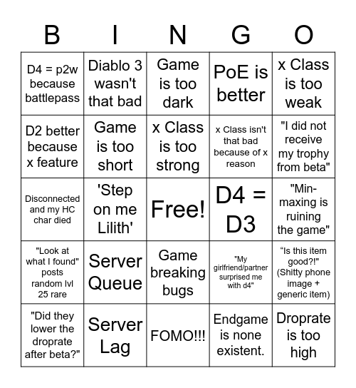 D4 Bingo Card