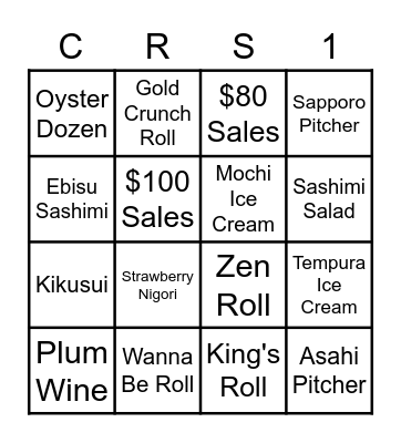 Sales Contest Bingo Card