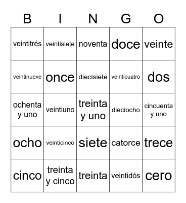 LOS NUMEROS 0-100 Bingo Card