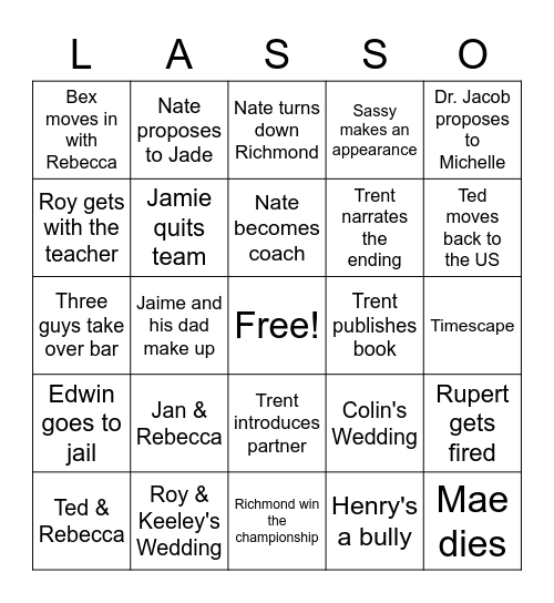 Ted Lasso Season 3 Finale Bingo Card