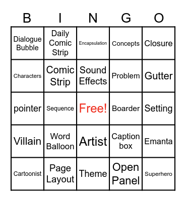 Comic Bingo Card