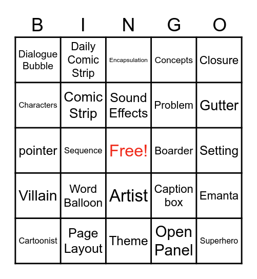 Comic Bingo Card