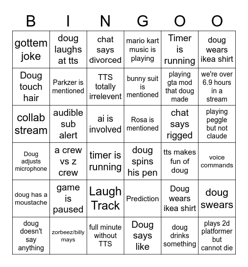DougDoug Stream Bingo Card