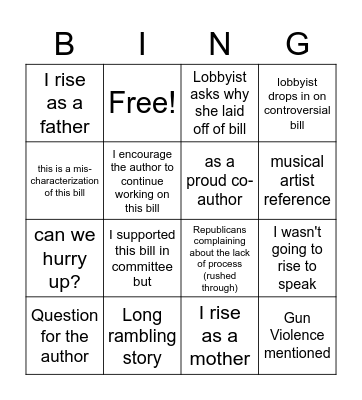 House of Origin Bingo Card