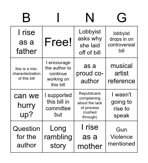 House of Origin Bingo Card