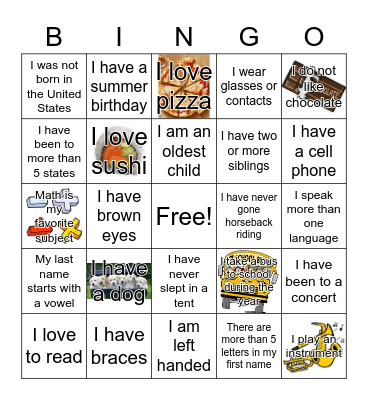 First Day of Summer School Ice Breaker Bingo Card