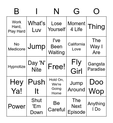 Hip Hop Mix Up Bingo Card