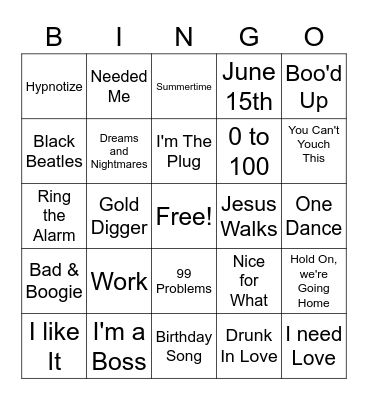 Hip Hop & Pop & R&B Mix Up Bingo Card
