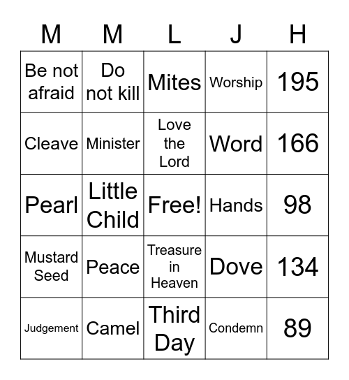 Spiritual Bingo Card