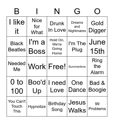 Hip Hop & Pop R&B Mix Up Bingo Card