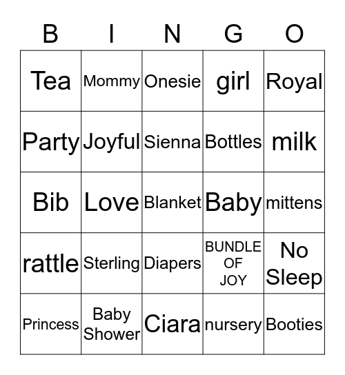 Baby Bingo Card