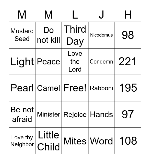 Scripture Bingo Card