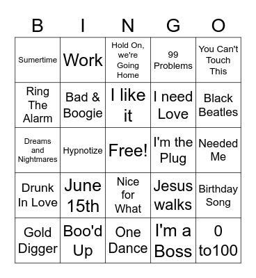 Hip Hop & Pop R&B Mix Up Bingo Card