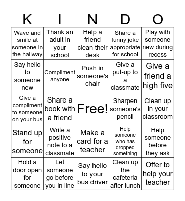 BIS Random Acts of Kindness! Bingo Card