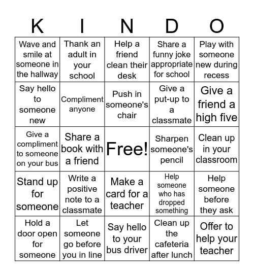 BIS Random Acts of Kindness! Bingo Card