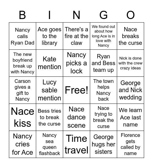 Nancy Drew bingo Card