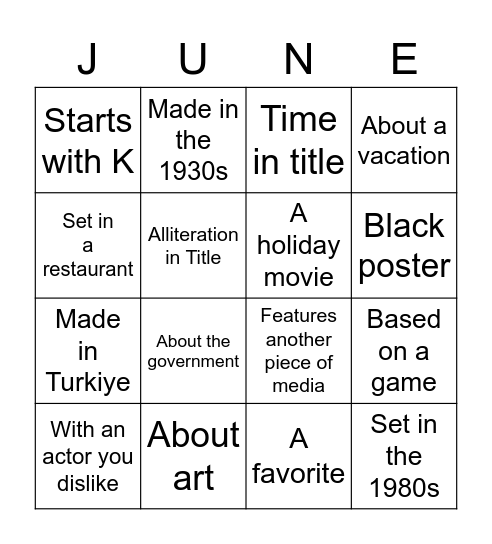 June Bingo Card