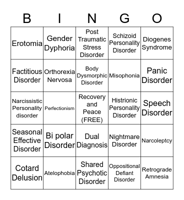 Mental Health Awareness Bingo Card