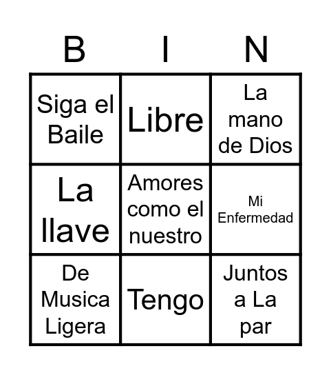 BINGO MUSICAL Bingo Card