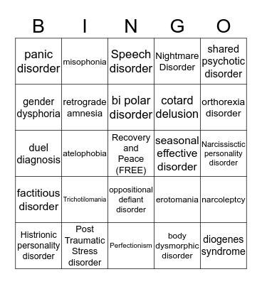 Mental Health Awareness Bingo Card