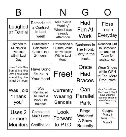 Central Team Bingo Card