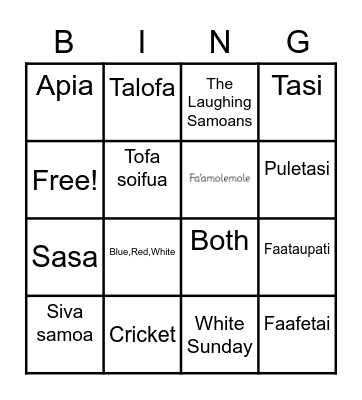 Samoan language Week Bingo Card