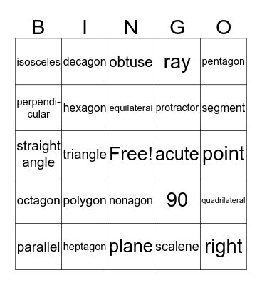 Geometry Bingo Card