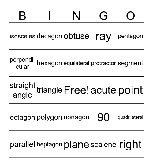 Geometry Bingo Card