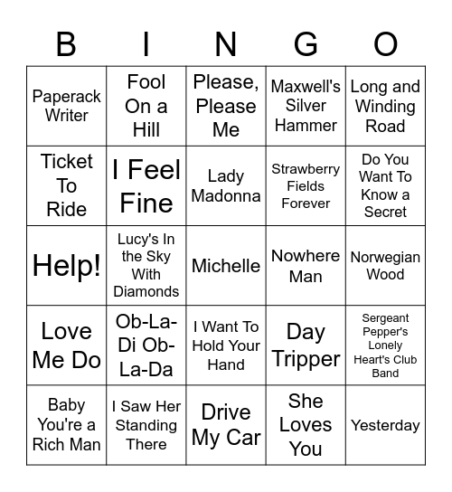 Music Bingo #18 - The BEATLES Bingo Card