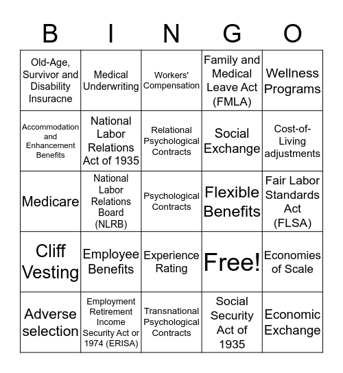 Employee Benefits Bingo Card