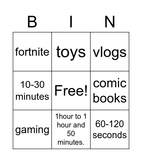 Untitled Bingo Card