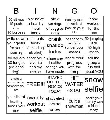 SNOW DAY BINGO CHALLENGE Bingo Card