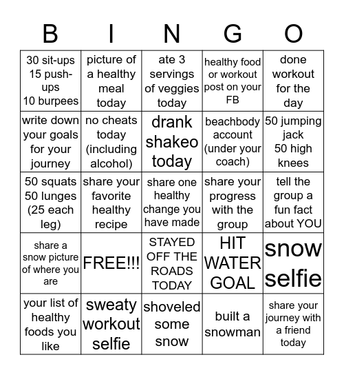 SNOW DAY BINGO CHALLENGE Bingo Card