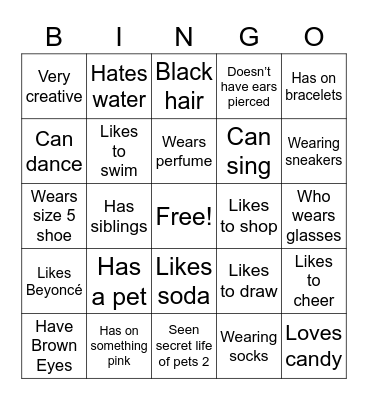 Get to know! Bingo Card