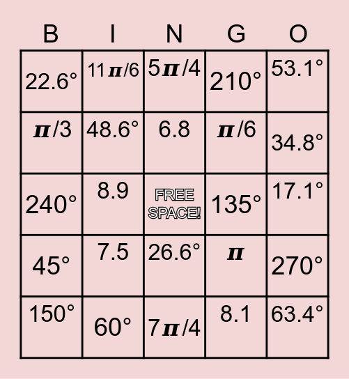 MATH BINGO! Bingo Card