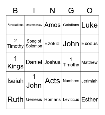 Bible Books Bingo Card