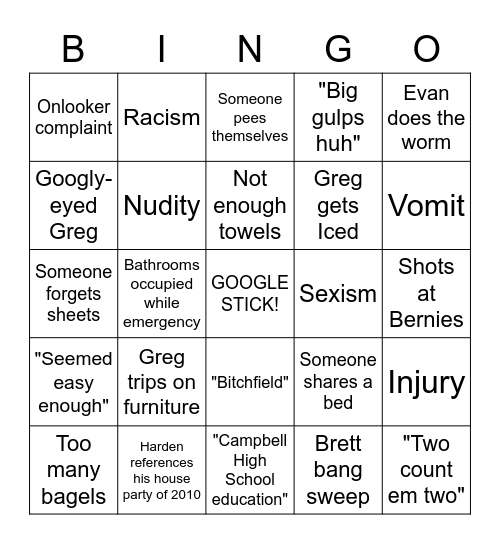 Greg's Bach Party (Hampton Beach) Bingo Card