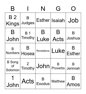 Bible Books Bingo Card